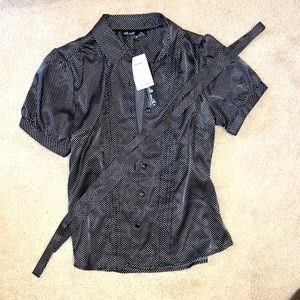 Belt waist Satin pockadot blouse